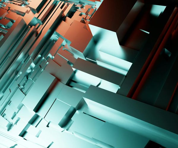 Symmetric cyan lights forming a path of progress